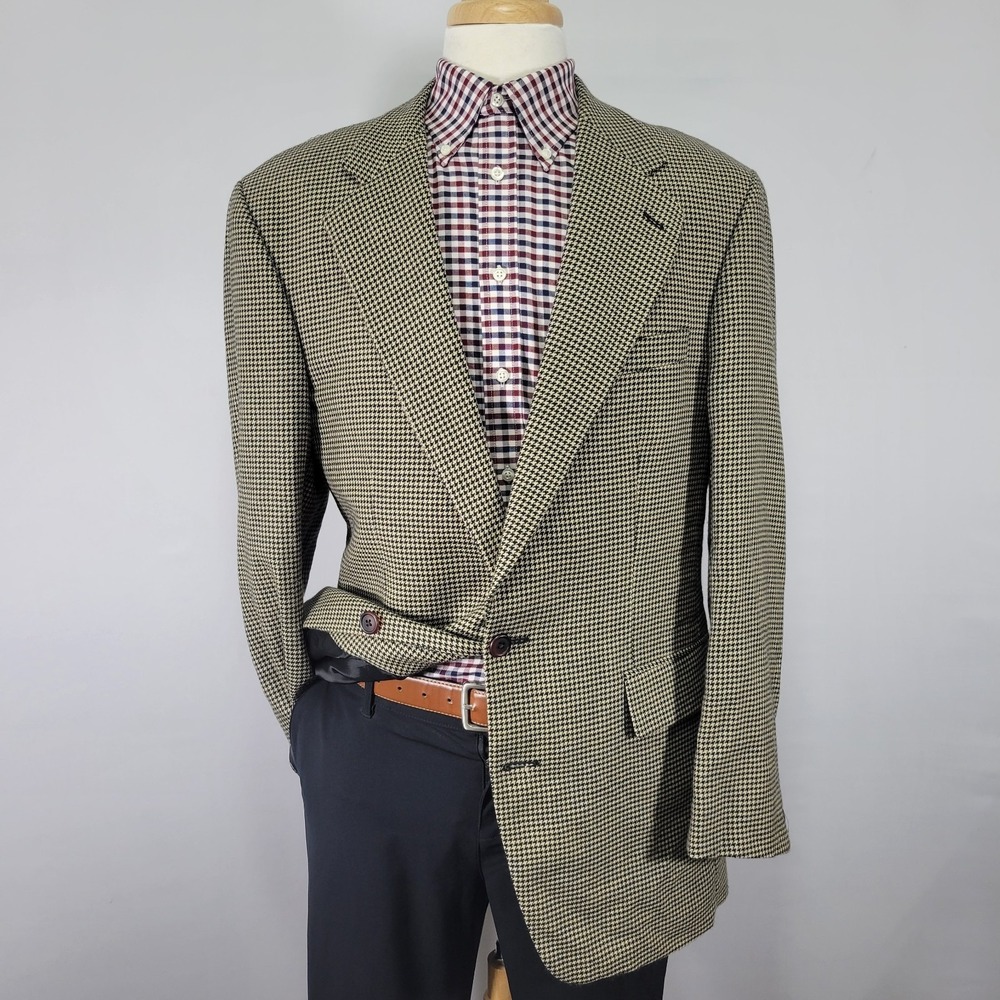VTG Chaps Ralph‎ Lauren Men's Sport Coat Blazer Beige Houndstooth Wool Sz 42L